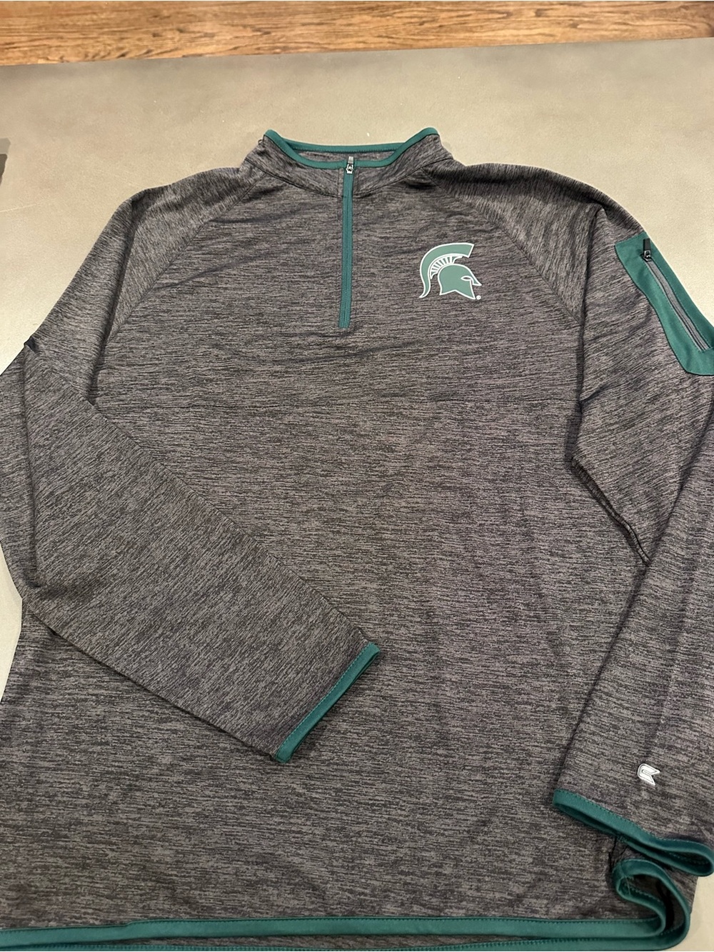 Michigan State Gray and  Green Quarter-Zip Pullover with Spartan Logo